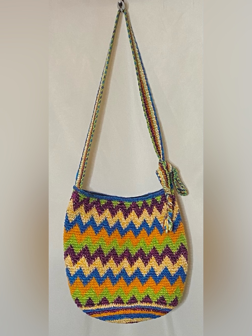 Handmade Crochet Chevron/ Zig Zag Colorful Boho Shoulder Bag